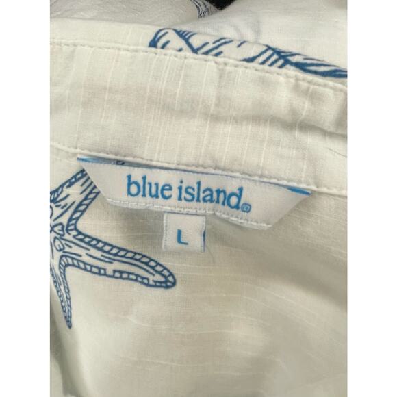Blue Island Women’s L Seashell Print Tunic Button Down Shirt 100% Cotton Coastal - Picture 2 of 10